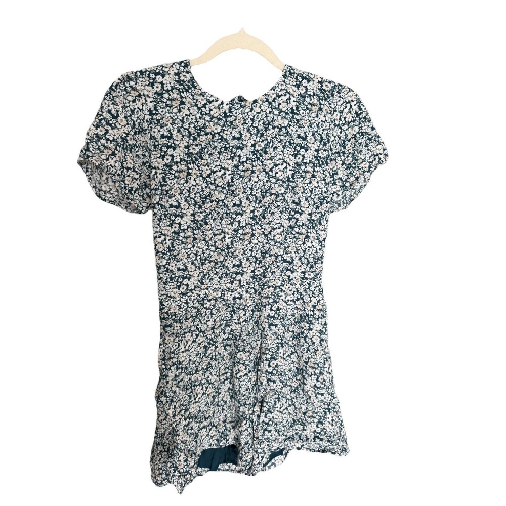 Abercrombie & Fitch Floral Romper Size Small Open Back Tie Blue White